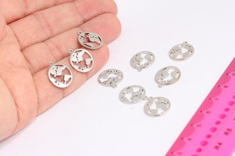 15x16mm Rodyum Kaplama Dünya Haritası Kolye, Küre MTE580