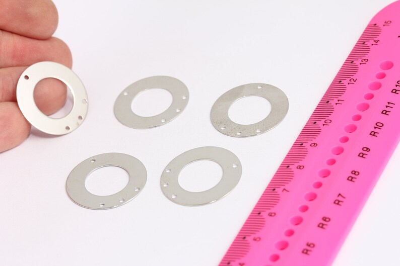 25 mm Rodyum Daire Charms, Çok Delikli Charms, Yuvarlak, MTE604