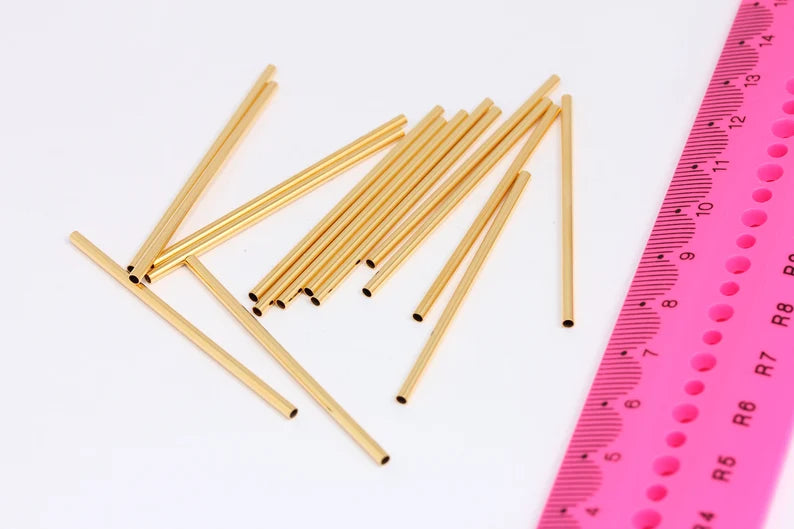 2x50mm 24k Shiny Gold Tube Beads, Tube Beads, Round Tubes, MTE239