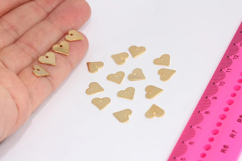 9mm 24k Shiny Gold Heart Disc, Heart Disc, Stamped Heart, MTE240