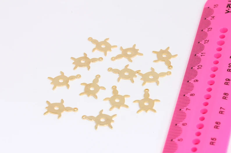 13x16mm 24 ayar Parlak Altın Kaplumbağa, Kaplumbağa Takıları, Kaplamalı MTE229