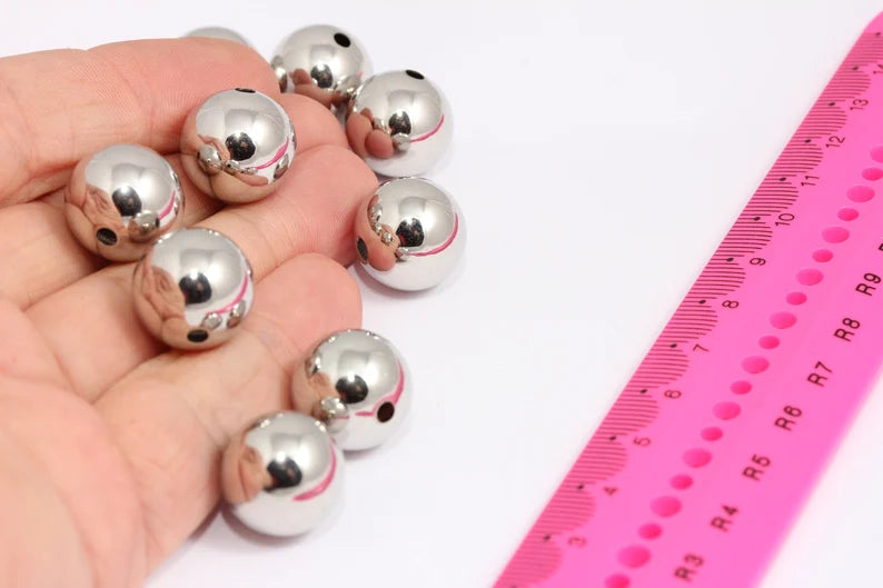 16mm Rhodium Plated Ball Beads, Round Ball Pendant, Hollow MTE72