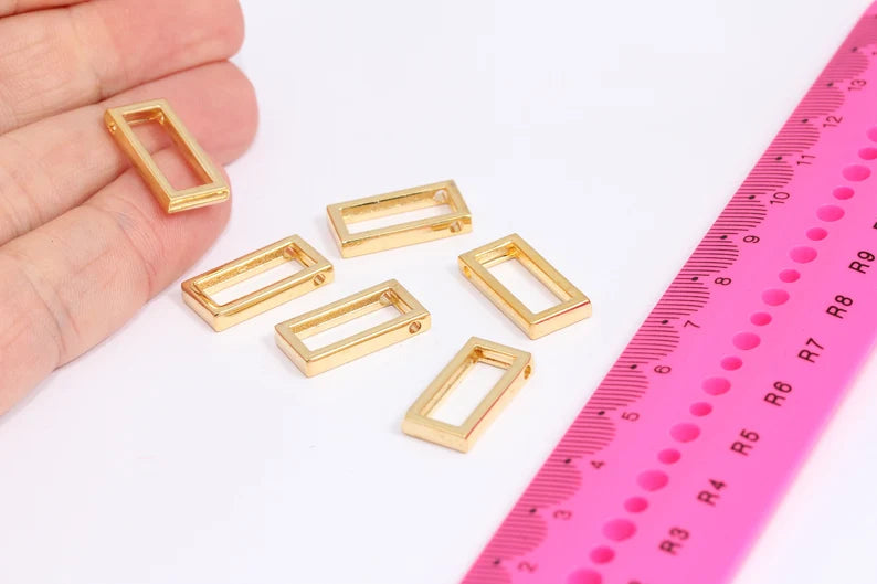 10x20mm 24k Shiny Gold Rectangle Charm, Gold Charms, MTE56