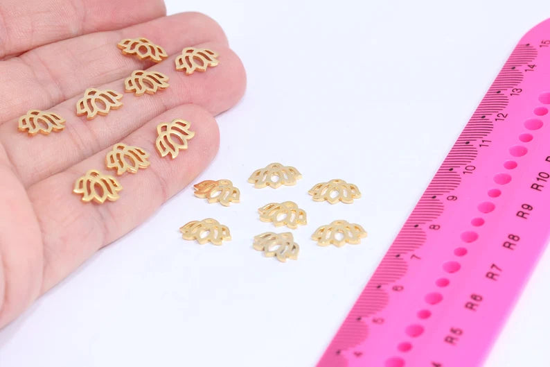 8x12mm 24k Shiny Gold Lotus Charms, of Life Pendants, MTE24