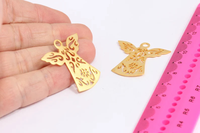33x34mm 24k Matt Gold Angel Charms, Angel Pendant,Brass MTE9
