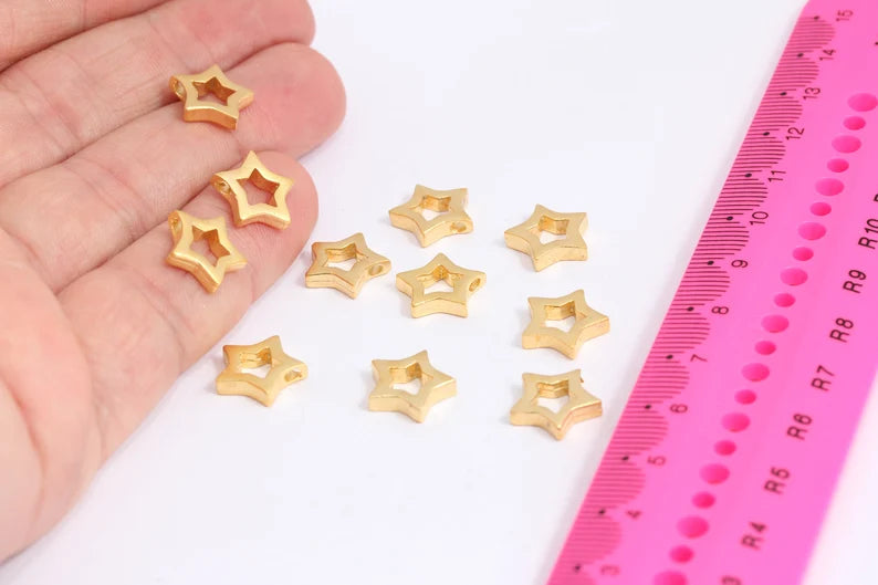 12,5mm 24k Matt Gold Star Charms, Initial Pendant, Star MTE123