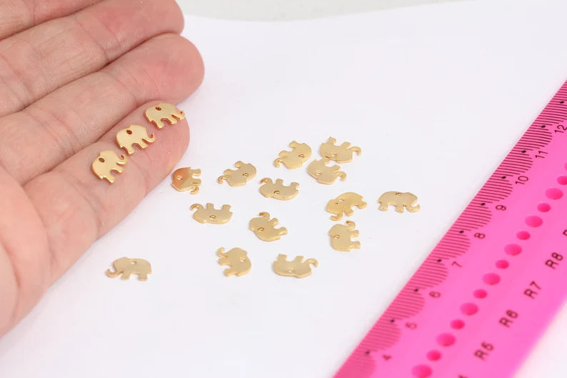 6x9mm 24k Shiny Gold Elephant Charms, Elephant, Necklace MTE86