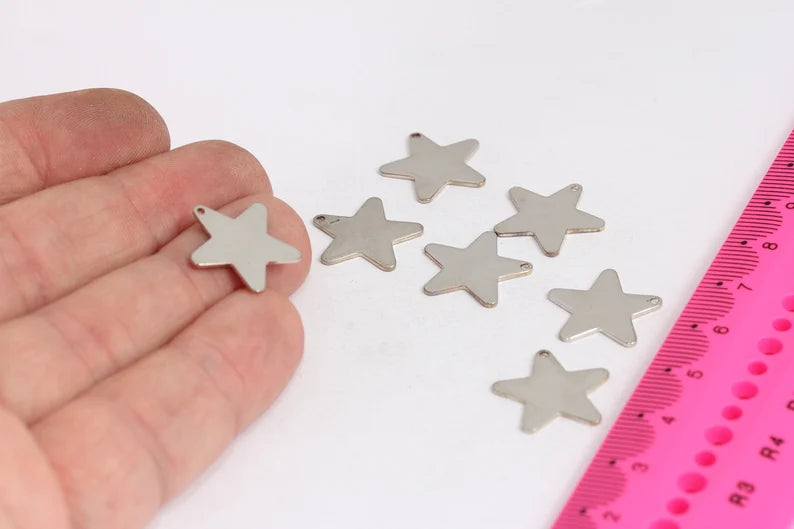 17mm Rhodium Plated Star Pendant, Star Disc, Star, MTE188