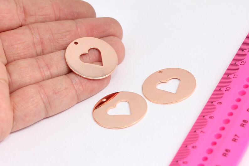 Disco a forma di cuore in oro rosa da 28 mm, ciondolo a forma di cuore, medaglione MTE493