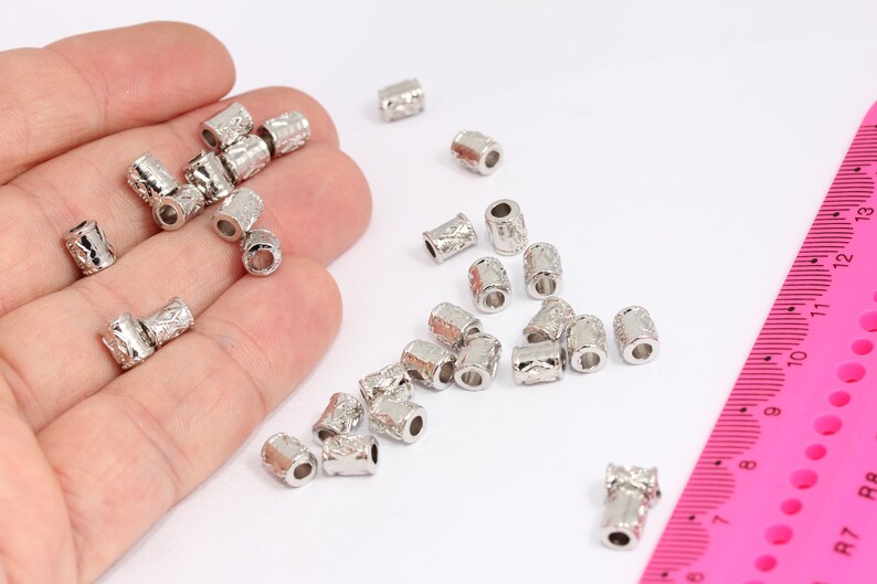 5x6mm Rohdium Kaplamalı Tüp Boncuklar, Ara Parçalı Tüp Boncuklar, MTE574