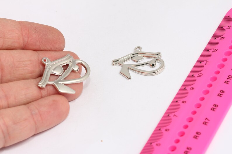 25x29mm Rhodium Plated Egyptian Eye, Horus Necklace, Egyptian Symbol, Ra Necklace, Silver Plated Findings, MTE539