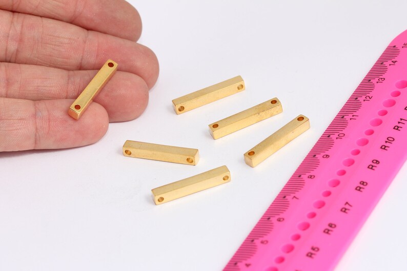4x25mm 24k Shiny Gold Bar, Solid Brass Bar, Two Hole Bar, MTE659