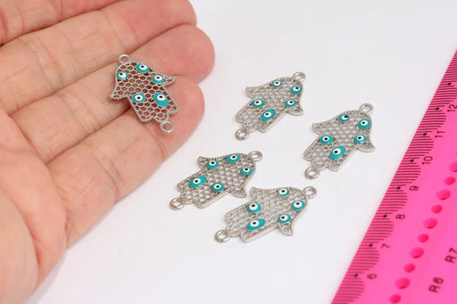 Rhodium Plated Evil Eye Hamsa