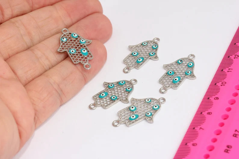 Rhodium Plated Evil Eye Hamsa
