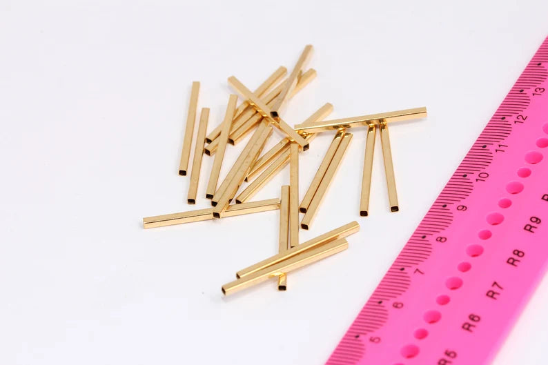 30mm 24k Shiny Gold Tube Beads, Square Tube Beads, Long MTE245