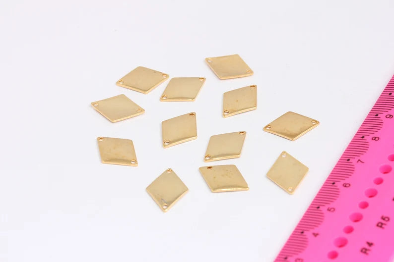 12x17mm 24k Shiny Gold Square Disc, Two Hole Charms, MTE231