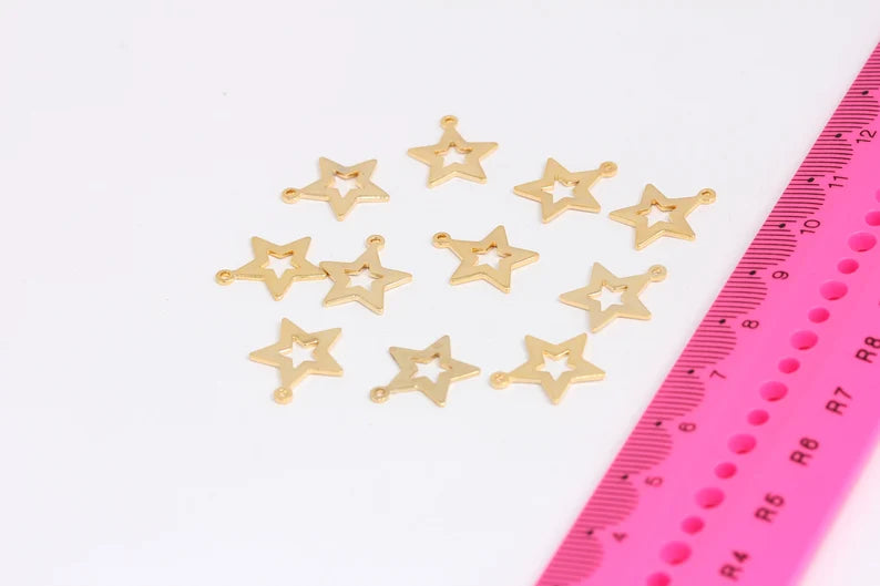 Ciondolo a forma di stella in oro lucido 24k da 13x14 mm, ciondolo a forma di stella, stella MTE234