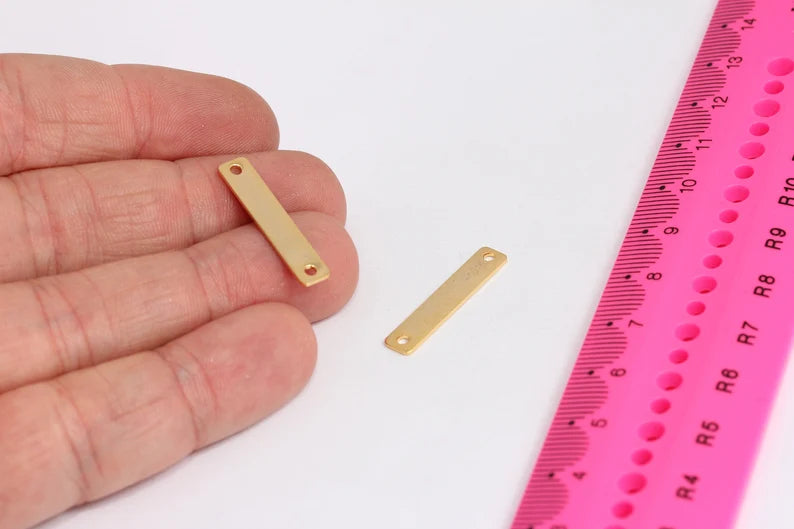 5x25mm 24k Parlak Altın İki Delikli Disk, Dikdörtgen, Altın MTE219