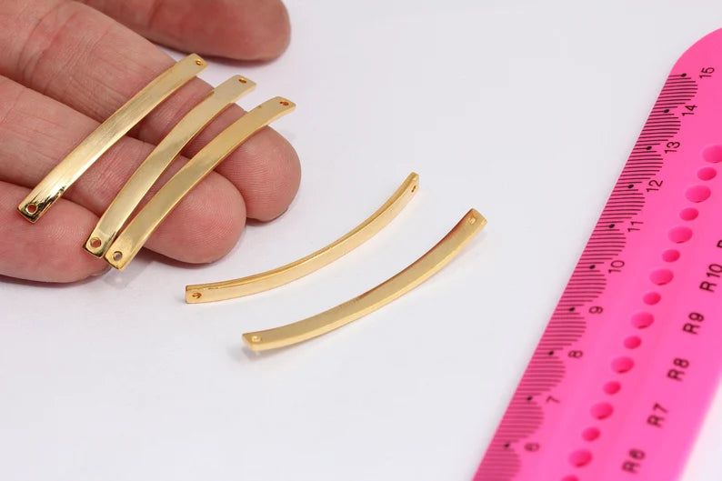 4x46mm 24k Shiny Gold Curved Bar, Bracelet Connector, MTE223