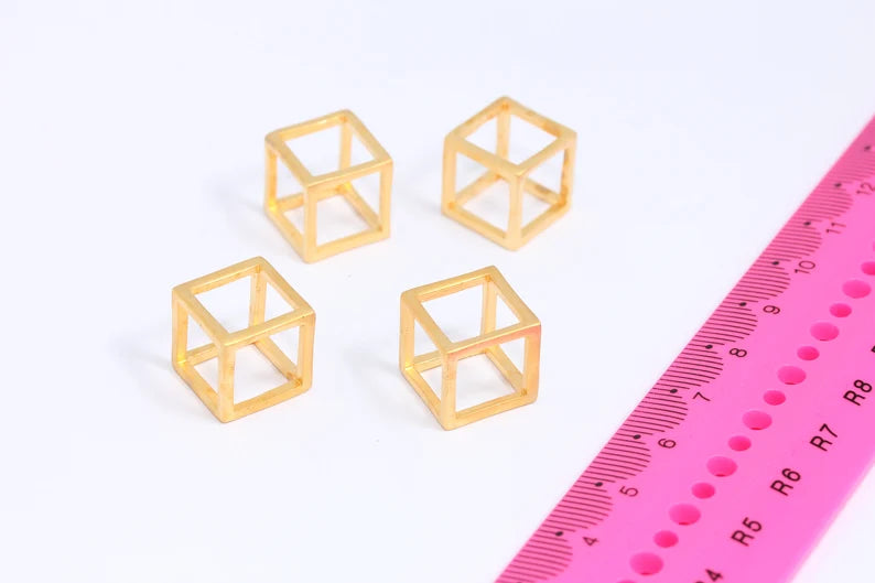 14 mm 24 Ayar Mat Altın Küp Charms, Küp Kolye, Açık MTE65