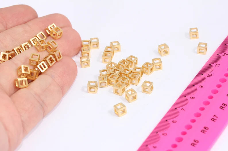 5mm 24k Matt Gold Cube Charms, Cube Necklace, Open MTE68