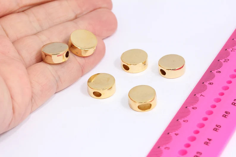 14mm 24k Shiny Gold Round Beads, Large Hole Beads, MTE48
