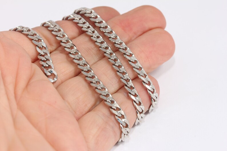 5,5x7mm Rhodium Plated Curb Chain, Soldered Chains, Curb Faceted Chains, Bulk Lot Chain, Silver Plated Findings, CHK96