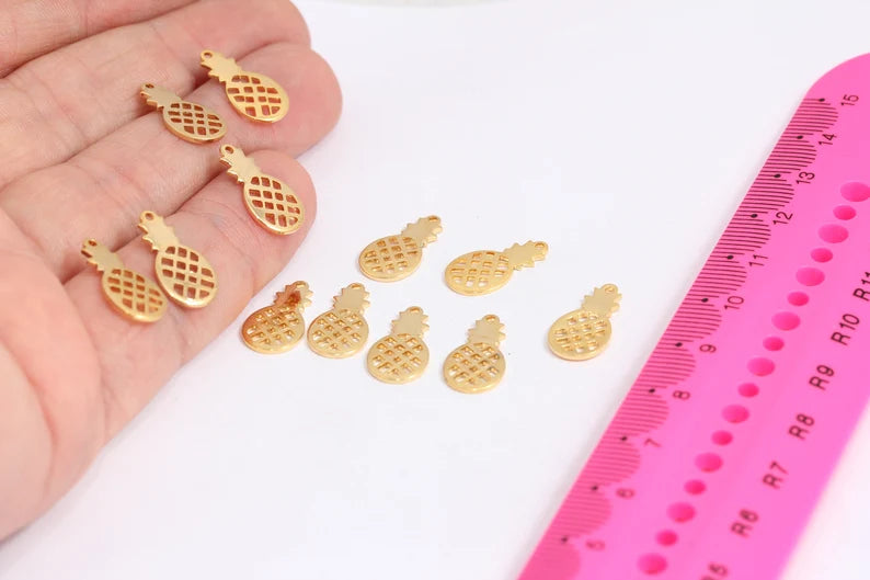 Ciondoli a forma di ananas in oro lucido 24k, 18x16 mm, ananas MTE99