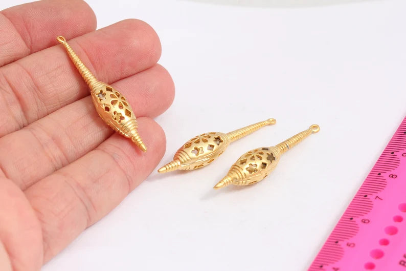 8,5x44mm 24k Matt Gold Bar, Lace Pendant, Long Bar, Gold MTE79