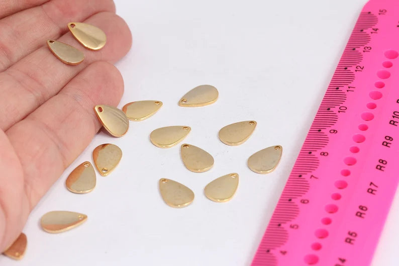 8x12mm 24k Shiny Gold Drop Charms, Drop Disc, Personalized Disc, MTE199