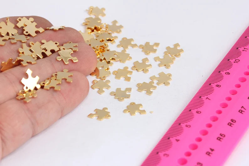 10mm 24k Shiny Gold Puzzle Charms, Puzzle pendant ,Mini , MTE191