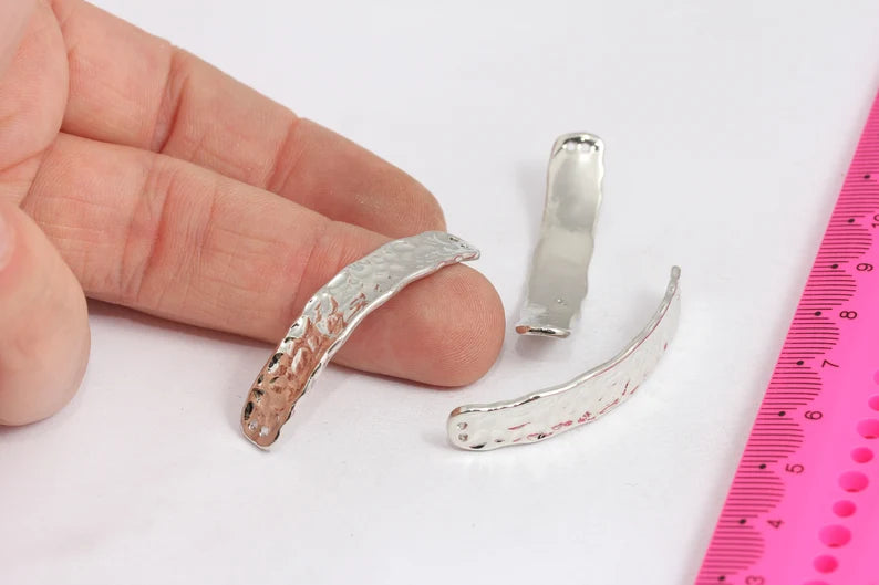 7x42mm Rhodium Plated Curved Bar, Rectangle ,Hole MTE193
