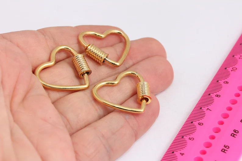 23x26mm 24k Shiny Gold Plated Heart Screw Clasp , Screw Heart Charm, Heart Pendant, Necklace Pendant, screw heart necklace,MTE179