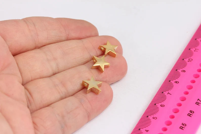 10mm Shiny Gold Star Beads, Star Charms, Center, Star MTE167