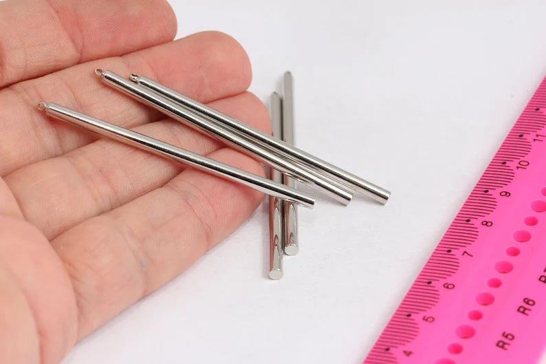 Barrette placcate argento 3x60 mm, barra lunga, ciondolo a barra, collana MTE168