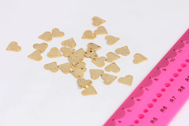 9mm 22k Shiny Gold Plated Heart Charms, Heart, 3 Hole Heart, Heart Pendant, Connector Charms, Coins, Gold Plated Charms, MTE170