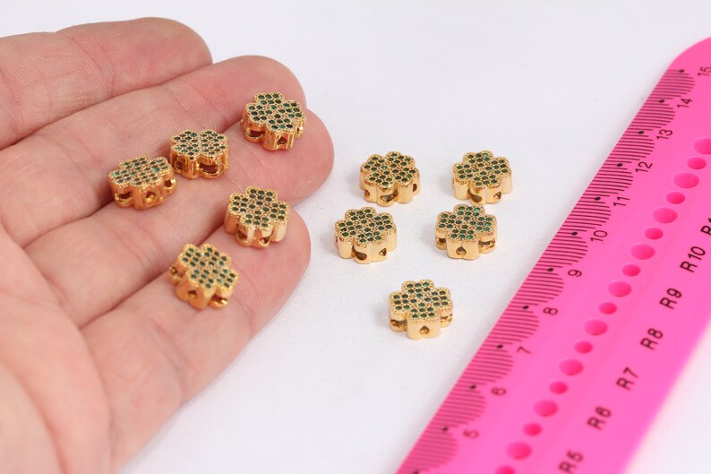 10mm 24k Shiny Gold Shamrock Charm, Micro, Zirconia,Gold MTE155