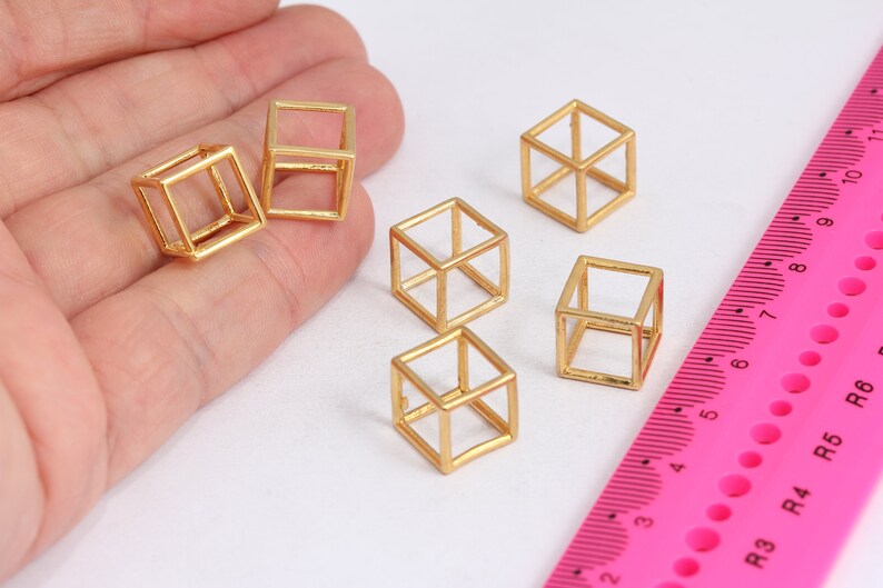 12 mm 24 ayar Parlak Altın Küp Charms, Küp Kolye, Küp MTE157