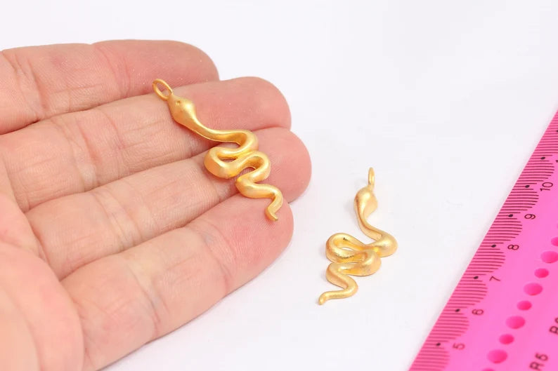 14x41mm 24k Matt Gold Snake Charm, Snake Pendant, Matt MTE128