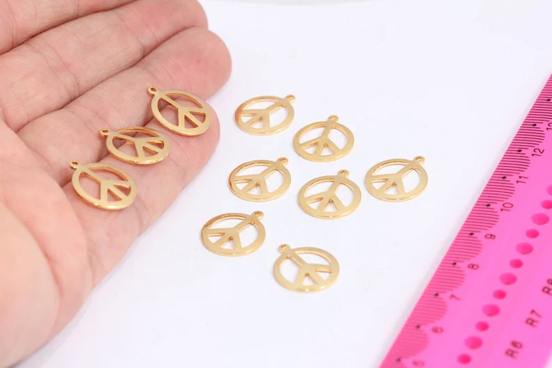 14x16mm 24k Shiny Gold Peace Charm, Peace Pendant,Gold MTE94