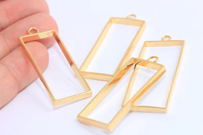 Ciondolo rettangolare in oro lucido 24k da 18x48 mm, ciondoli con cornice in oro, ciondoli a medaglione con cornice, rettangolo grande, componenti placcati in oro, MTE76