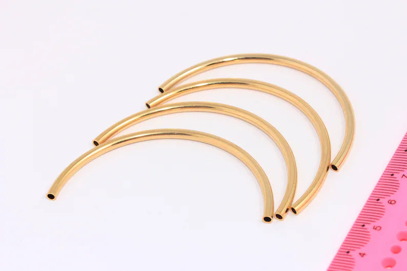 3x65mm 24k Shiny Gold Cuff Tubes, Bracelet Bangle, Tube Necklace, Long Curved Tubes, Square Tubes, Gold Plated Findings, HRN10