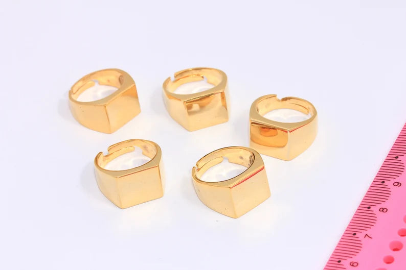 17-18mm 24k Shiny Gold Rings, Nameplate, Square Rings MLS297