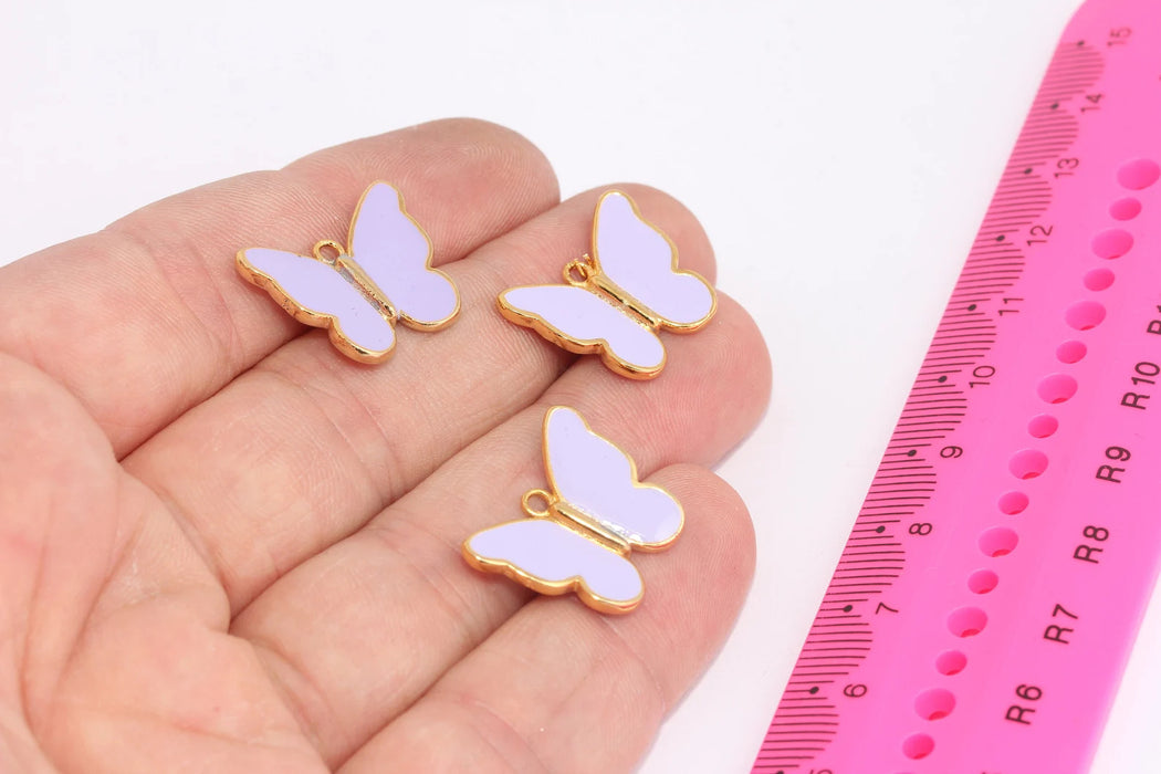 17x20mm 24k Shiny Gold Plated Butterfly Charms, Butterfly Necklace Pendant, Purple Butterfly Charms. Gold Plated Findings, MLS232