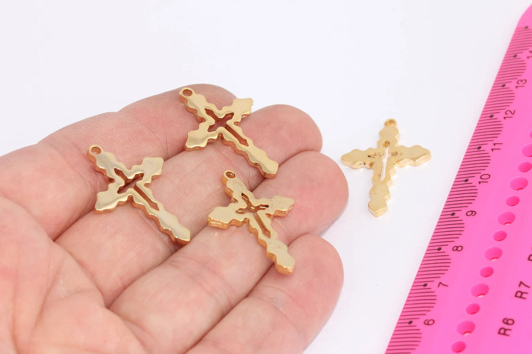 21x30mm 24k Shiny Gold Plated Cross Pendant, Cross Medallion Necklace, Cross Charms, Layered Necklace, Religious Charms, MLS242