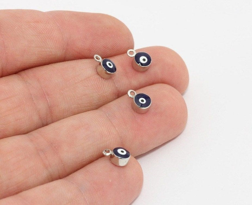 5x8mm Rodyum Nazar Boncuğu, Nazar Boncukları, Pirinç MTE1085