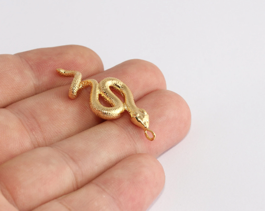 17x41mm 24 ayar Parlak Altın Yılan Tılsımı, Yılan Kolye, Altın XP154