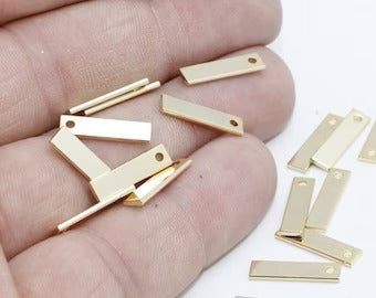 4x15mm Shiny Gold Rectangle Blank, Flat Bar Necklace, BRT356