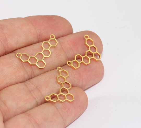 14x25mm 24k Shiny Gold Honeycomb Charms, Hexagon BRT101