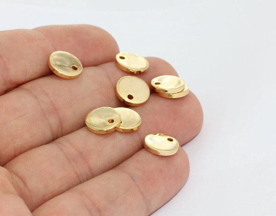 10mm 24k Shiny Gold Coins, Round Charms, Disc Charms, MTE1409